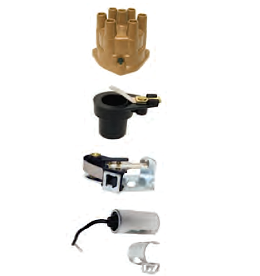 Fördelarlock, rotor, brytarspetsar och kondensator