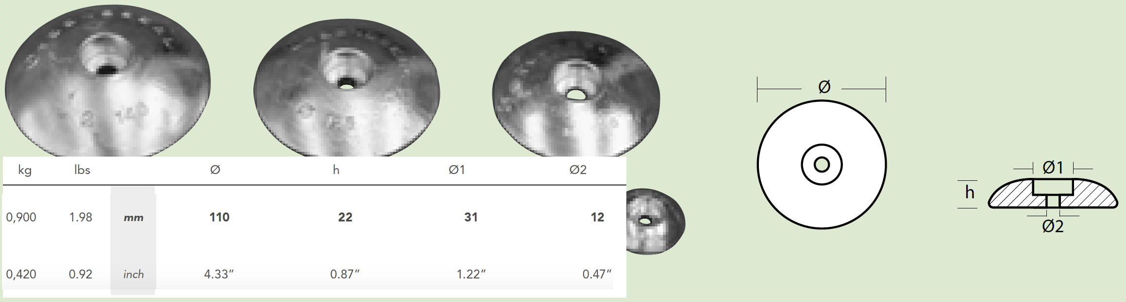 Rudder single anode diam.110mm