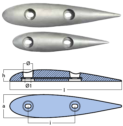 Bolt on anode Naca series 510X106X53 H.C.230 (NACA08-230)